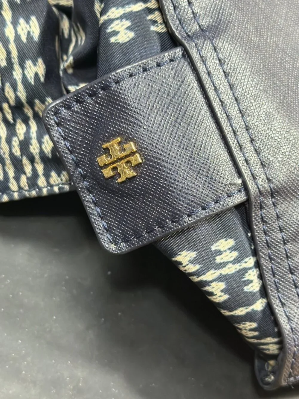 Tory Burch Navy Ikat Printed Packable Nylon Tote Shoulder Bag Women's Travel